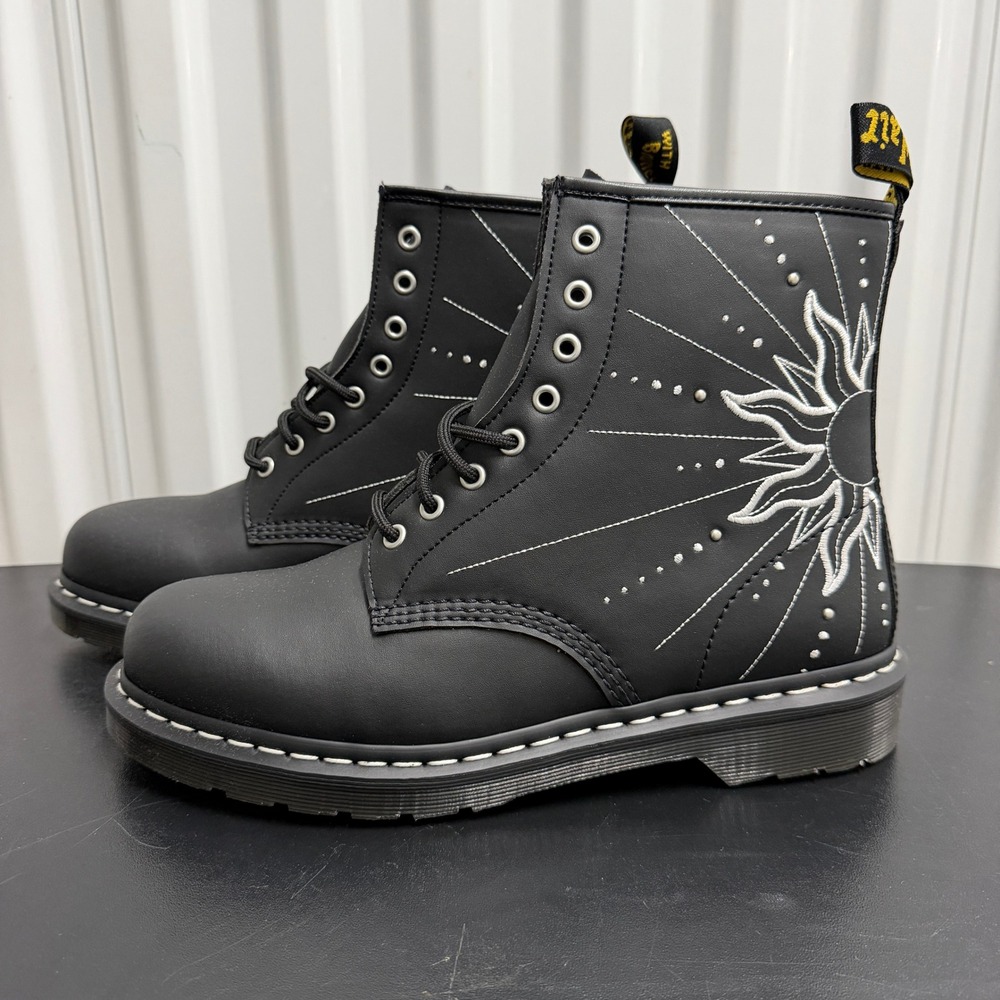 Dr. Martens Boots Mens 11 1460 Solar Flare Black Sun Embroidery Studded EUC